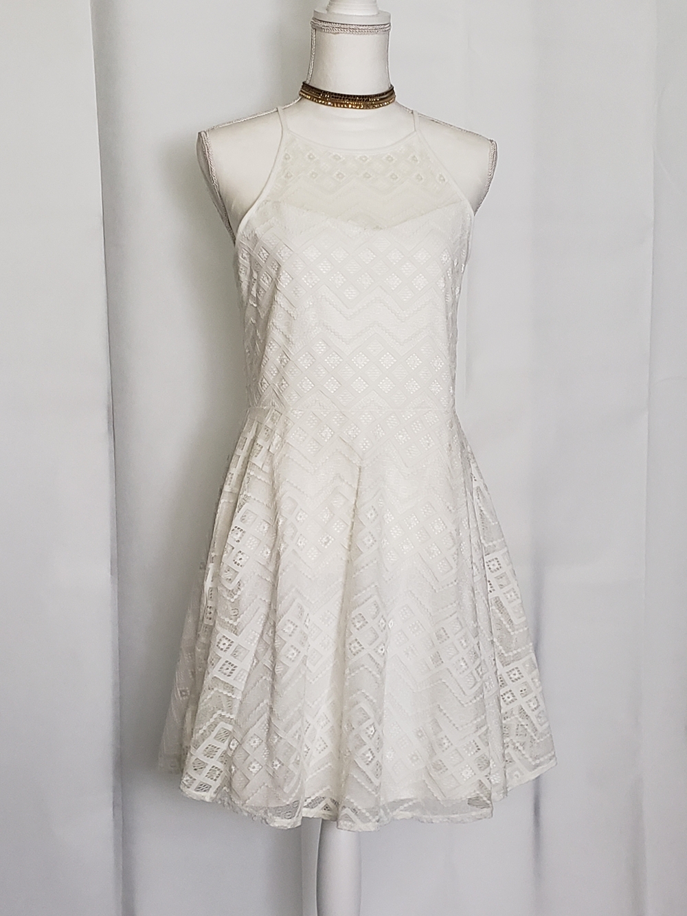 Candie's White Lace Halter Fit & Flare Dress